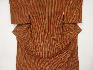 アンティーク　縞模様織出し手織り紬着物
